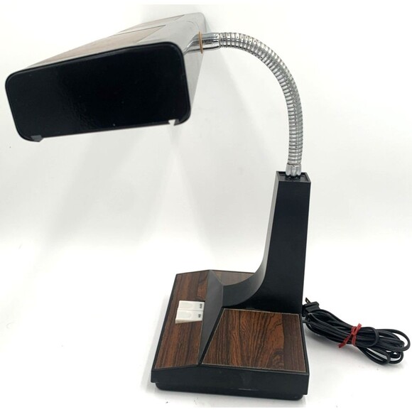 Vintage 18" MCM Desk Lamp 1979 Inter-World #402 Gooseneck Woodgrain/Metal Tested - Picture 4 of 16